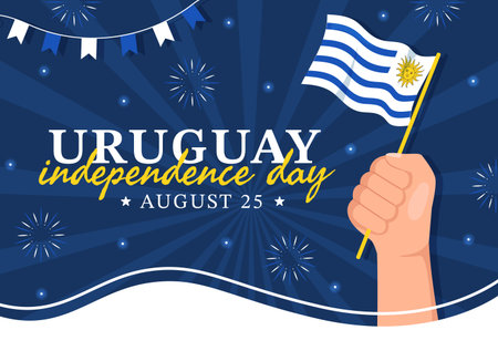 Happy Uruguay Independence Day Vector Illustration on 25 August with Waving Flag in National Holiday Flat Cartoon Hand Drawn Templatesのイラスト素材