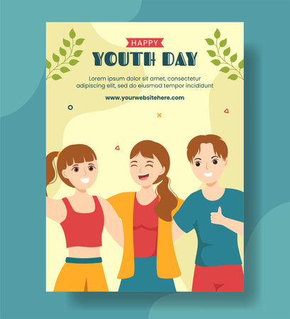 International Youth Day Vertical Poster Flat Cartoon Hand Drawn Templates Background Illustrationのイラスト素材