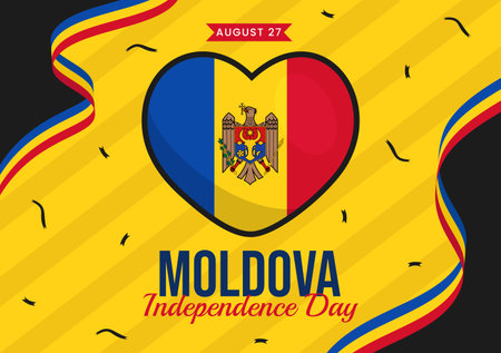 Moldova Independence Day Vector Illustration on August 27 with Waving Flag in National Holiday Flat Cartoon Hand Drawn Background Templatesのイラスト素材