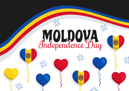 Moldova Independence Day Vector Illustration on August 27 with Waving Flag in National Holiday Flat Cartoon Hand Drawn Background Templatesのイラスト素材