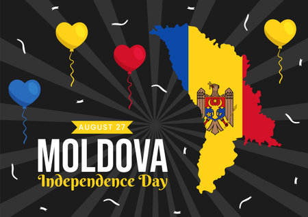 Moldova Independence Day Vector Illustration on August 27 with Waving Flag in National Holiday Flat Cartoon Hand Drawn Background Templatesのイラスト素材