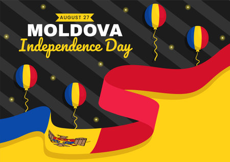 Moldova Independence Day Vector Illustration on August 27 with Waving Flag in National Holiday Flat Cartoon Hand Drawn Background Templatesのイラスト素材