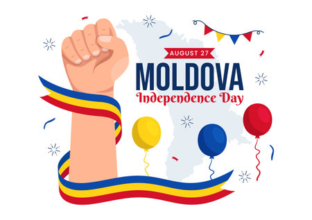 Moldova Independence Day Vector Illustration on August 27 with Waving Flag in National Holiday Flat Cartoon Hand Drawn Background Templatesのイラスト素材