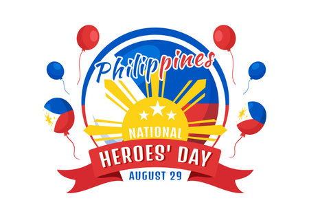 Happy Philippines National Heroes Day Vector Illustration with Waving Flag in Hero Celebration Flat Cartoon Hand Drawn Background Templatesのイラスト素材
