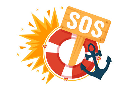 SOS Message Vector Illustration with People Who Need Emergency Assistance in Various Situations in Flat Cartoon Hand Drawn Background Templatesのイラスト素材