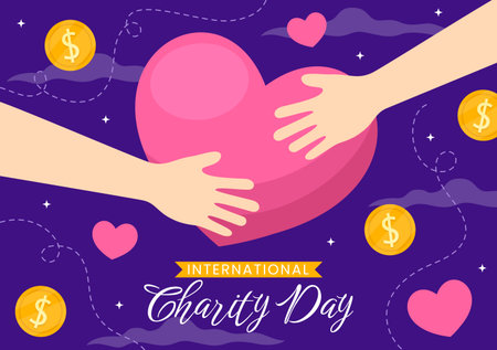 International Day of Charity Vector Illustration on 5 September with Donation Package Love Concept Background in Flat Cartoon Hand Drawn Templatesのイラスト素材