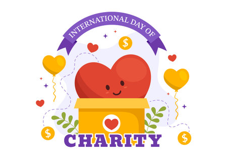 International Day of Charity Vector Illustration on 5 September with Donation Package Love Concept Background in Flat Cartoon Hand Drawn Templatesのイラスト素材