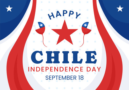 Chile Independence Day Vector Illustration of Fiestas Patrias Celebration with Waving Flag in National Holiday Flat Cartoon Hand Drawn Templatesのイラスト素材