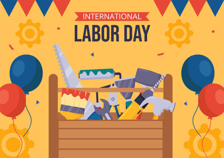 Happy Labor Day Social Media Background Flat Cartoon Hand Drawn Templates Illustrationのイラスト素材