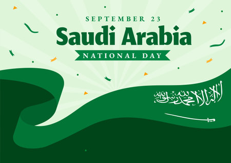 Happy Saudi Arabia National Day Vector Illustration on September 23 with Waving Flag Background in Flat Cartoon Hand Drawn Landing Page Templatesのイラスト素材