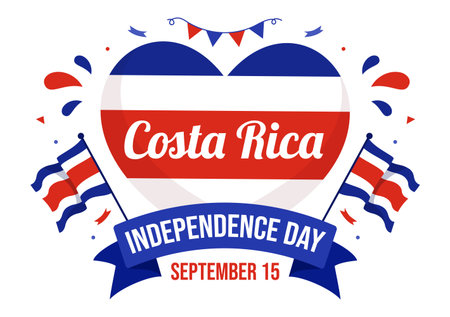 Happy Independence Day of Costa Rica Vector Illustration on September 15 with Waving Flag Background and Confetti in Hand Drawn Templatesのイラスト素材