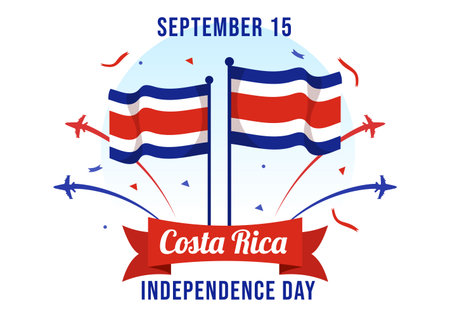 Happy Independence Day of Costa Rica Vector Illustration on September 15 with Waving Flag Background and Confetti in Hand Drawn Templatesのイラスト素材