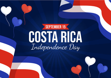 Happy Independence Day of Costa Rica Vector Illustration on September 15 with Waving Flag Background and Confetti in Hand Drawn Templatesのイラスト素材