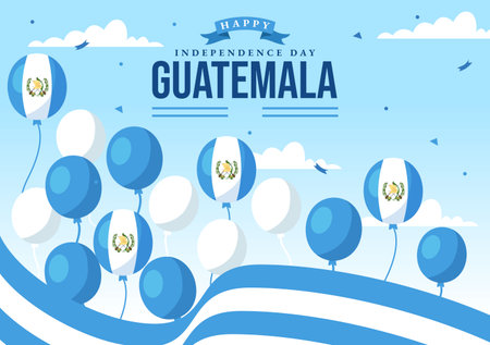 Guatemala Independence Day Vector Illustration on September 15 with Waving Flag Background in National Holiday Flat Cartoon Hand Drawn Templatesのイラスト素材
