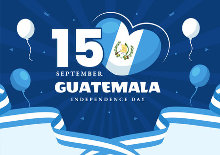 Guatemala Independence Day Vector Illustration on September 15 with Waving Flag Background in National Holiday Flat Cartoon Hand Drawn Templatesのイラスト素材