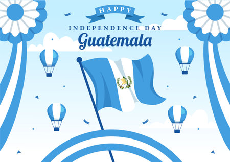 Guatemala Independence Day Vector Illustration on September 15 with Waving Flag Background in National Holiday Flat Cartoon Hand Drawn Templatesのイラスト素材
