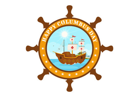 Happy Columbus Day Vector Illustration of National Usa Holiday with Ship and American Flag Background in Flat Cartoon Hand Drawn Templatesのイラスト素材