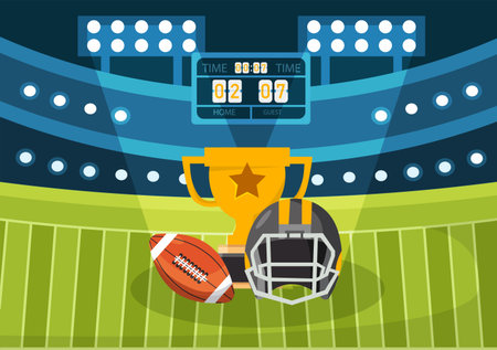 American Football Vector Illustration with Ball Athlete Equipment Elements Set in Flat Cartoon Background Templatesのイラスト素材