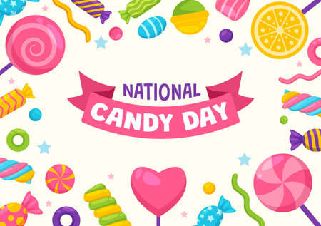 National Candy Day Vector Illustration with Different Types of Candies and Sweets in Flat Cartoon Hand Drawn Background Design Templatesのイラスト素材