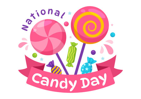 National Candy Day Vector Illustration with Different Types of Candies and Sweets in Flat Cartoon Hand Drawn Background Design Templatesのイラスト素材