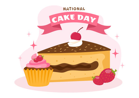 National Cake Day Vector Illustration on Holiday Celebrate November 26 with Sweet Bread in Flat Cartoon Pink Background Design Templateのイラスト素材