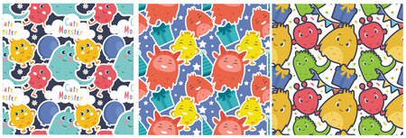 Set of Smile Seamless Pattern Design Illustration with Smiling Character and Happiness Face in Template Hand Drawn Flat Cartoonのイラスト素材