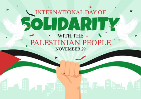 International Day of Solidarity with the Palestinian People Vector Illustration on 29 November with Waving Flag in in Flat Cartoon Green Backgroundのイラスト素材
