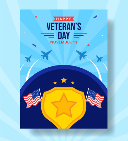 Veterans Day Vertical Poster Flat Cartoon Hand Drawn Templates Background Illustrationのイラスト素材