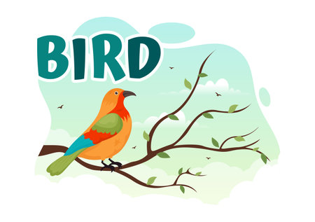 Bird Animal Vector Illustration with Birds on Tree Roots and Sky as Background in Flat Cartoon Style Design Templateのイラスト素材