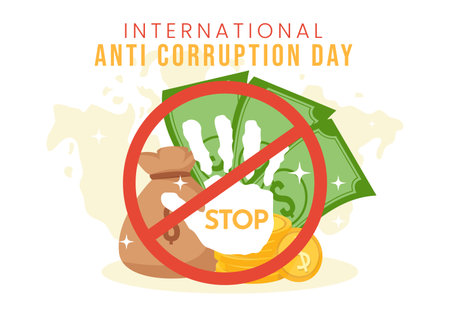 Anti Corruption Day Vector Illustration on 9 December with Stop Give Money and Coin Dollar with a Prohibition Sign in Flat Cartoon Background Designのイラスト素材