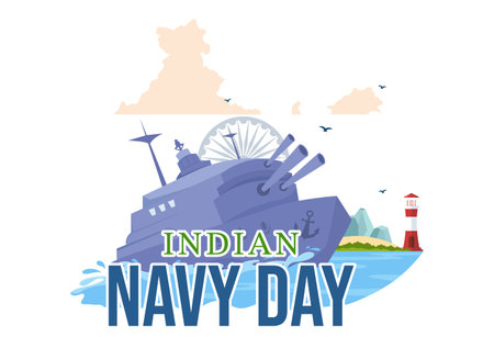 Indian Navy Day Vector Illustration on December 4 with Fighter Ships for People Military Army Saluting Appreciating Soldiers in Background Designのイラスト素材