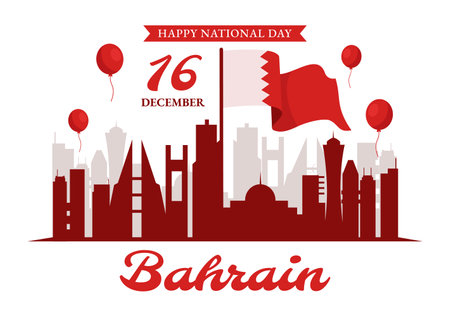 Bahrain National Day or Independence Vector Illustration on 16th of December With Wavy Flag in Flat Patriotic Holiday Cartoon Background Designのイラスト素材