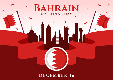 Bahrain National Day or Independence Vector Illustration on 16th of December With Wavy Flag in Flat Patriotic Holiday Cartoon Background Designのイラスト素材