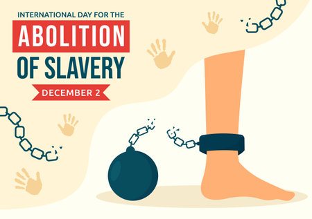 International Day for the Abolition of Slavery Vector Illustration on December 2 with Handcuffs, Chains, Pigeons and Hands in Flat Cartoon Backgroundのイラスト素材