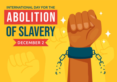 International Day for the Abolition of Slavery Vector Illustration on December 2 with Handcuffs, Chains, Pigeons and Hands in Flat Cartoon Backgroundのイラスト素材