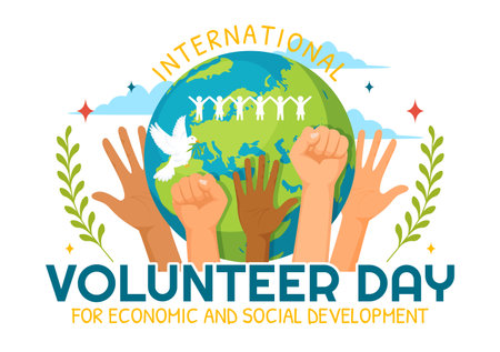 International Volunteer Day for Economic and Social Development Vector Illustration on December 5 with Hands and Pigeons in Flat Cartoon Backgroundのイラスト素材