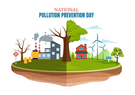 National Pollution Prevention Day Vector Illustration on 2 December for Awareness Campaign Factory, Forest or Vehicle Problems in Cartoon Backgroundのイラスト素材