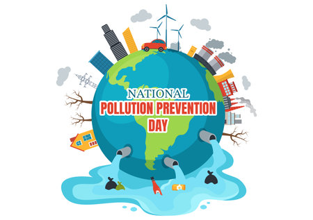 National Pollution Prevention Day Vector Illustration on 2 December for Awareness Campaign Factory, Forest or Vehicle Problems in Cartoon Backgroundのイラスト素材