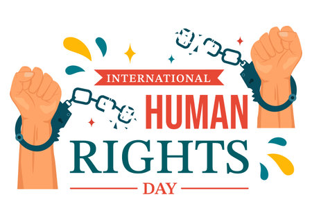 International Human Rights Day Vector Illustration on 10 December with Hand Breaks the Chain for Diverse Races People United for Freedom and Peaceのイラスト素材