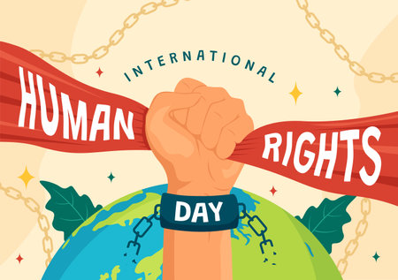 International Human Rights Day Vector Illustration on 10 December with Hand Breaks the Chain for Diverse Races People United for Freedom and Peaceのイラスト素材