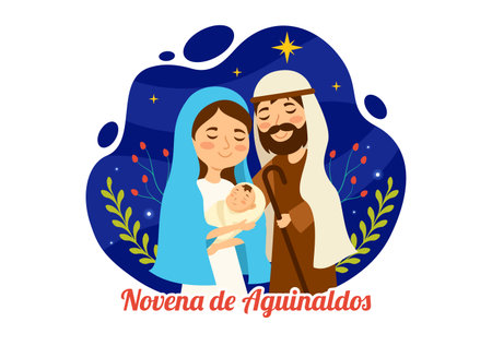Novena De Aguinaldos Vector Illustration with Holiday Tradition for Families to Get Together at Christmas in Flat Cartoon Background Designのイラスト素材