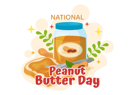 National Peanut Butter Day Vector Illustration on 24 January with Jar of Peanuts Butters for Poster or Banner in Flat Cartoon Background Designのイラスト素材