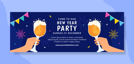 Happy New Year Banner Illustration Flat Cartoon Hand Drawn Templates Backgroundのイラスト素材