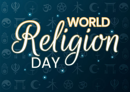 World Religion Day Vector Illustration on 17 January with Symbol Icons of Different Religions for Poster or Banner in Flat Cartoon Backgroundのイラスト素材