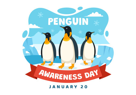 Penguin Awareness Day Vector Illustration on 20 January with Penguins and Iceberg to Conserve Animals in Flat Cartoon Background Designのイラスト素材