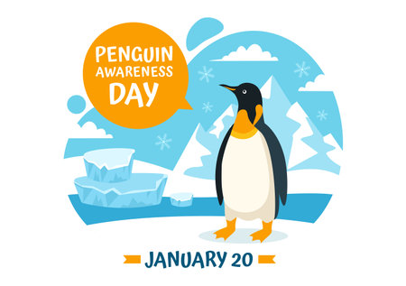 Penguin Awareness Day Vector Illustration on 20 January with Penguins and Iceberg to Conserve Animals in Flat Cartoon Background Designのイラスト素材