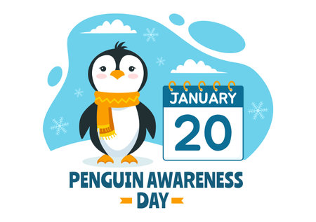 Penguin Awareness Day Vector Illustration on 20 January with Penguins and Iceberg to Conserve Animals in Flat Cartoon Background Designのイラスト素材