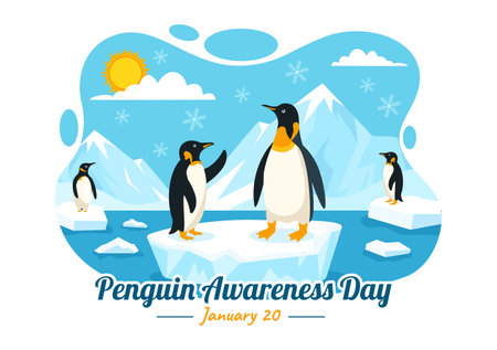 Penguin Awareness Day Vector Illustration on 20 January with Penguins and Iceberg to Conserve Animals in Flat Cartoon Background Designのイラスト素材