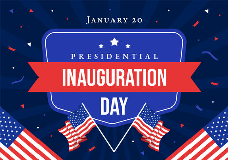 USA Presidential Inauguration Day Vector Illustration January 20 with Capitol Building Washington D.C. and American Flag in Background Designのイラスト素材