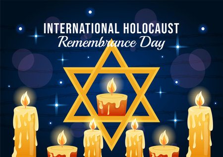 International Holocaust Remembrance Day Vector Illustration on 27 January with Yellow Star and Candle to Commemorates the Victims in Flat Backgroundのイラスト素材